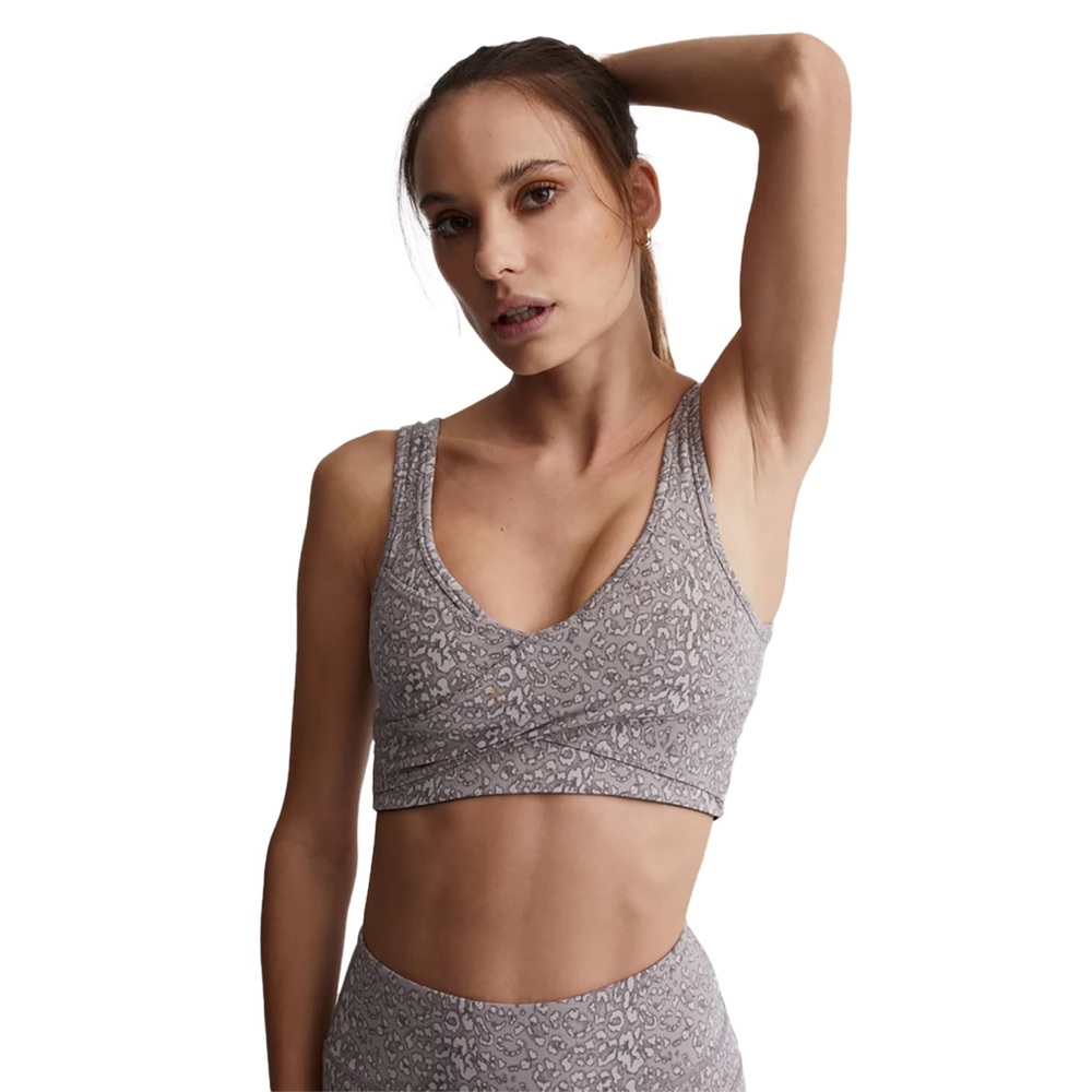 Varley NWT Let's Move Kellam V Neck Crossover Sports Bra Lavender Animal Print